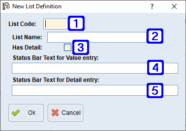 New List Definition Screen