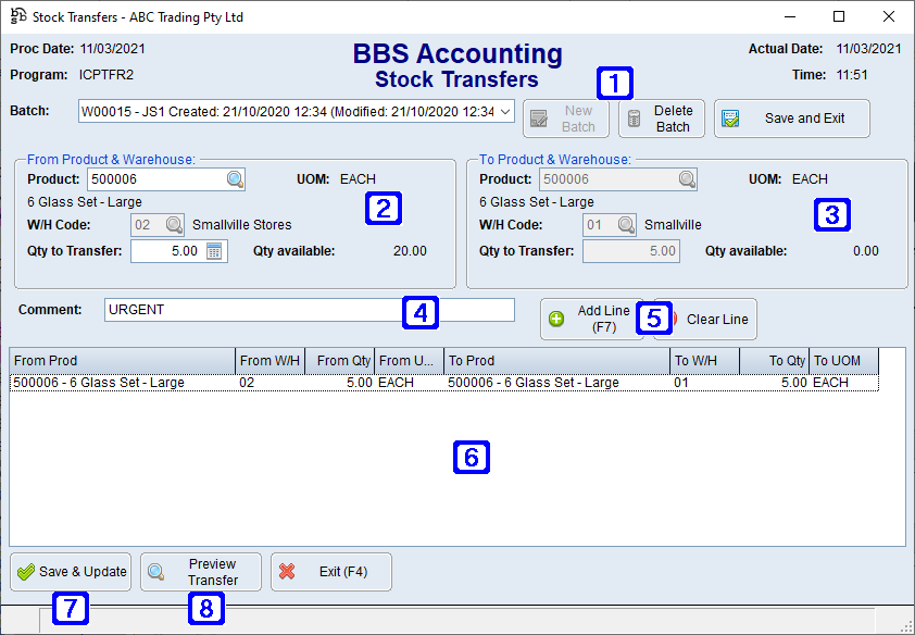 Stock Transfers Screen