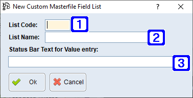 New Custom Masterfile Field List Screen