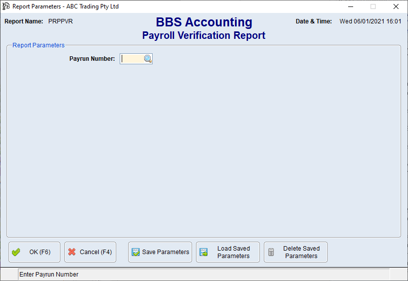 Payroll Verification Report Screen