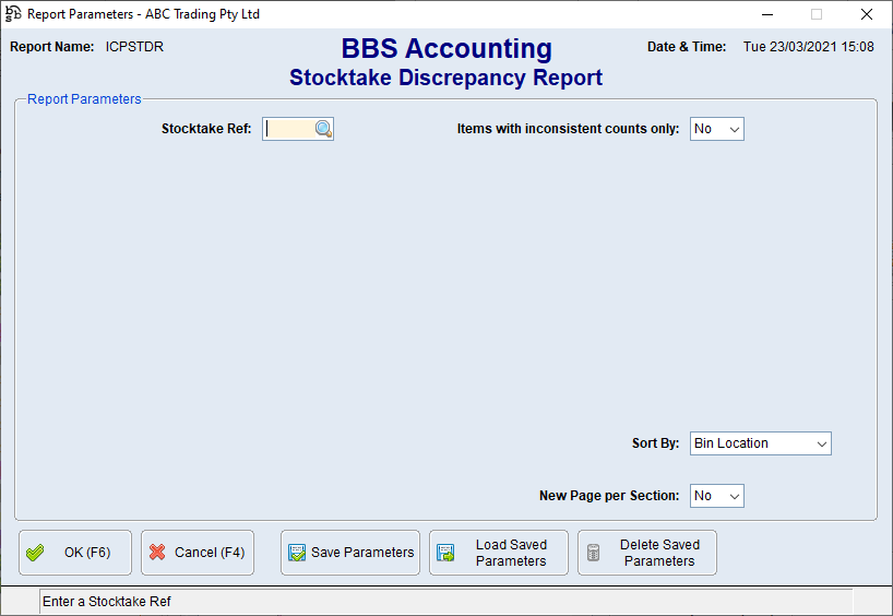 Stocktake Discrepancy Report Screen