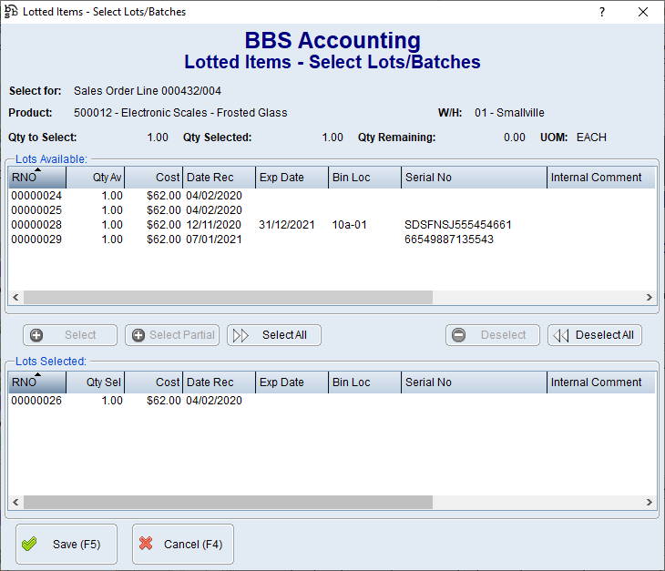 Lotted Items - Select Lots/Batches