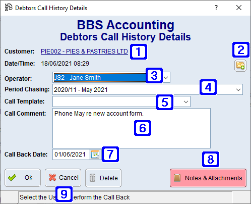 Debtors Call History Details Screen