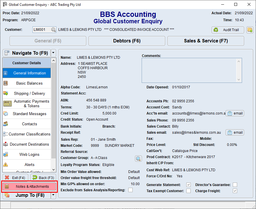 Global Customer Enquiry Screen