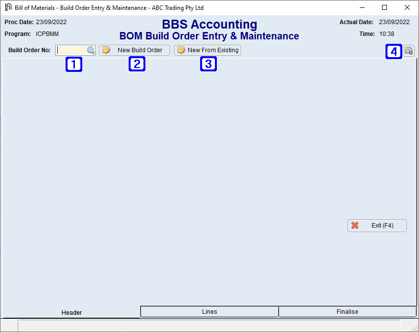 BOM Build Order Entry & Maintenance Screen