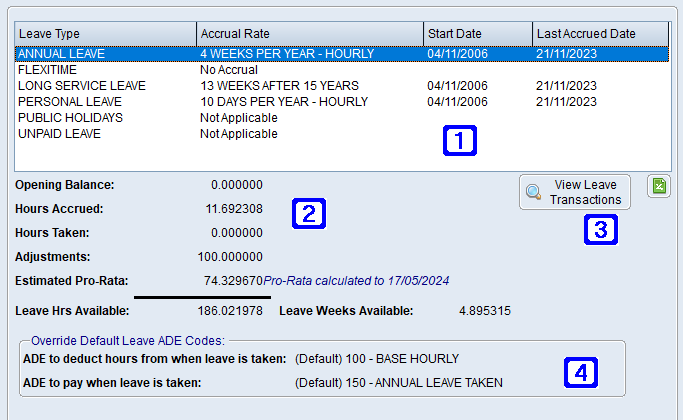 Leave Accruals Tab Screen