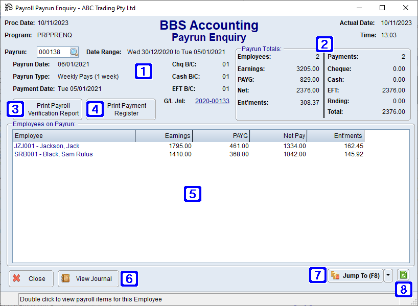 Payrun Enquiry Screen