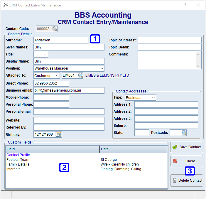 CRM Contact Entry/Maintenance Screen