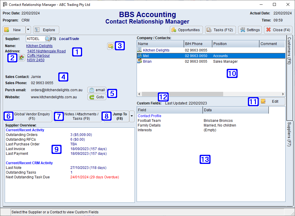 Contact Relationship Manager Suppliers Tab Screen