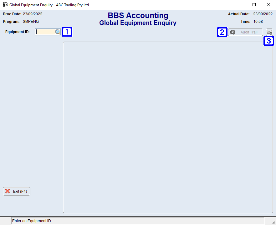 Global Equipment Enquiry Screen