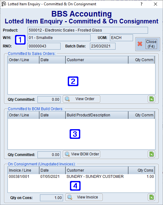 Lotted Item Enquiry - Committed and On Consignment Screen 