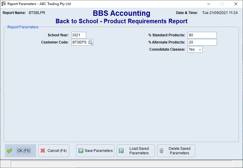 Back to School - Product Requirements Report Screen