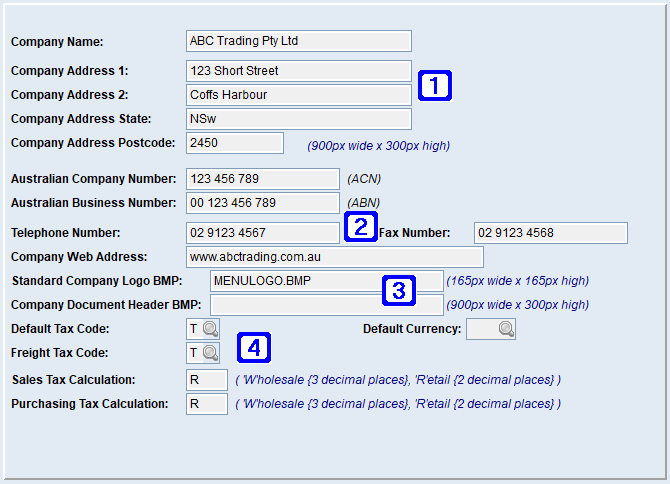 System Parameter Maintenance - General Settings Screen