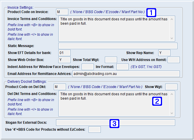 System Parameter Maintenance - Document Settings Screen