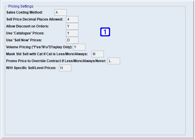 System Parameter Maintenance - Pricing Settings Screen