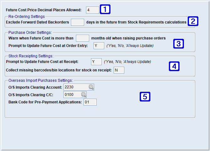 System Parameter Maintenance - Purchasing Settings Screen