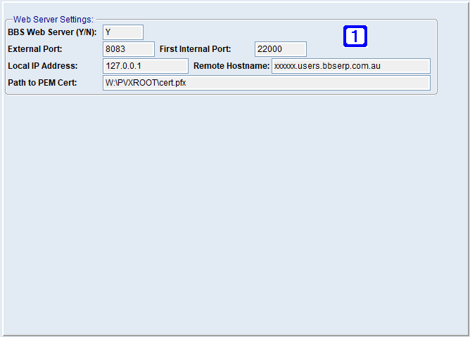 System Parameter Maintenance - Web Server Settings Screen