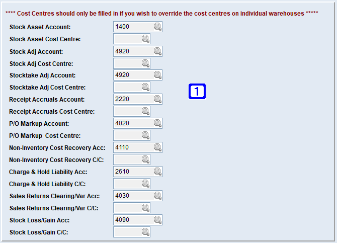 System Parameter Maintenance - G/L Interface Stock Screen