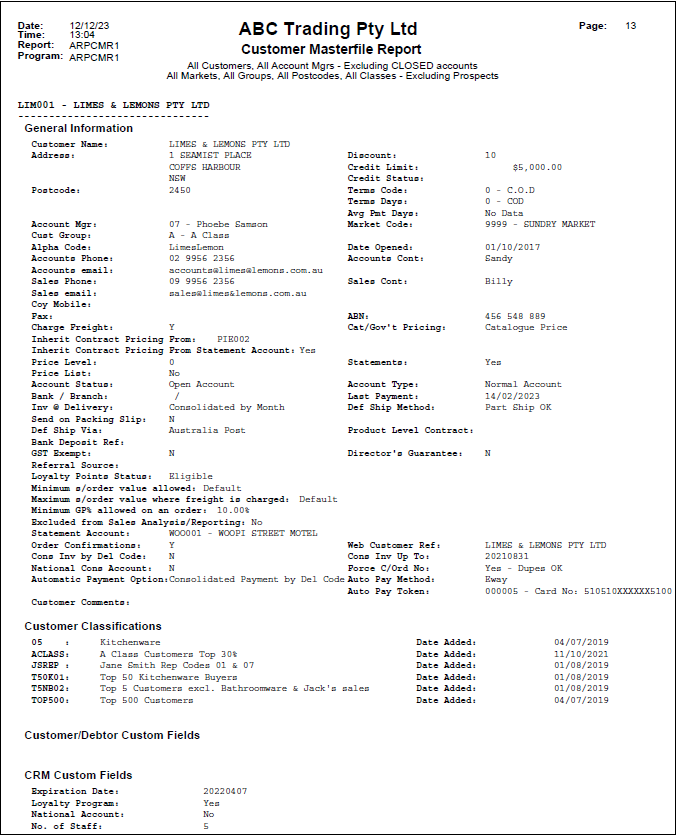 Example of Customer Masterfile Report/Listing - PDF