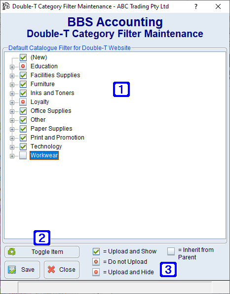 Double-T Category Filter Maintenance Screen