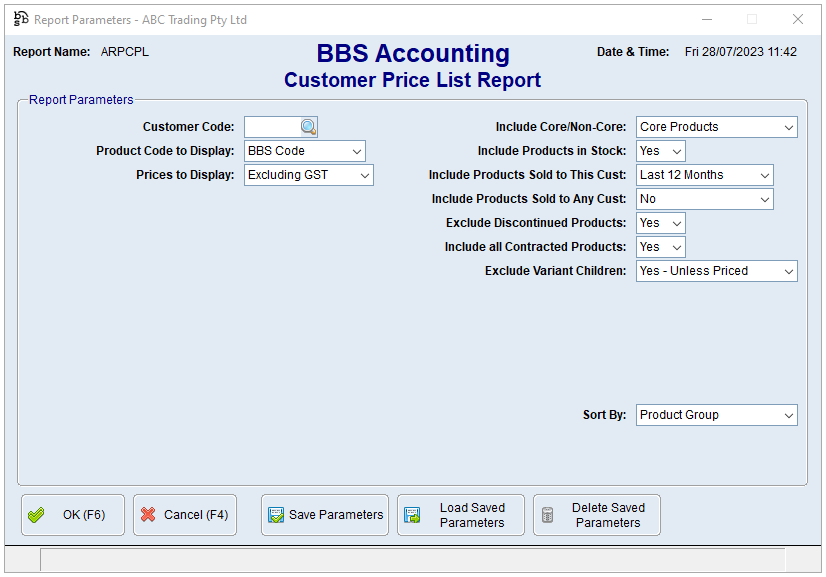 Customer Price List Report