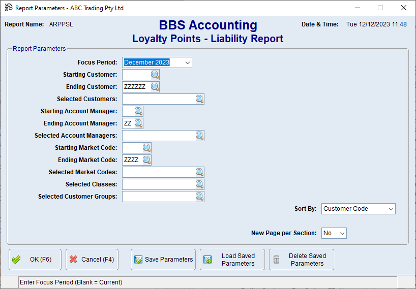 Loyalty Points - Liability Report Screen