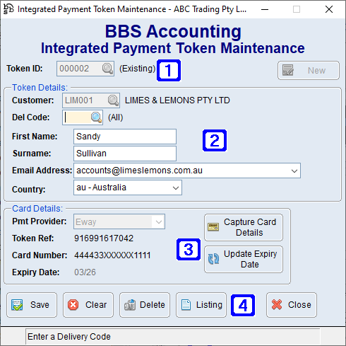 Integrated Payment Token Maintenance Screen