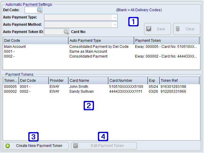 Automatic Payments & Tokens Screen