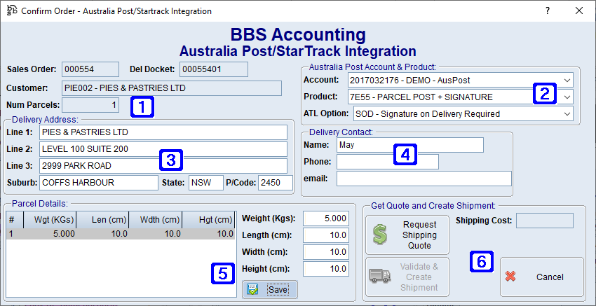 Australia Post/ Startrack Integration Screen