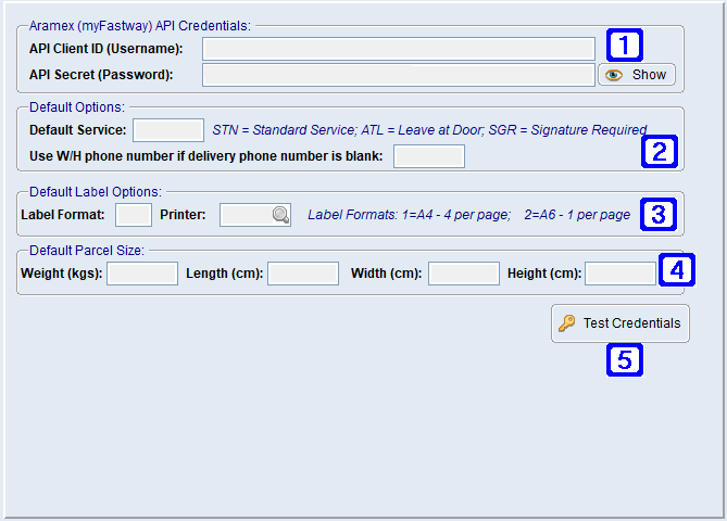 System Parameter Maintenance - Aramex (myFastway) Integration Screen