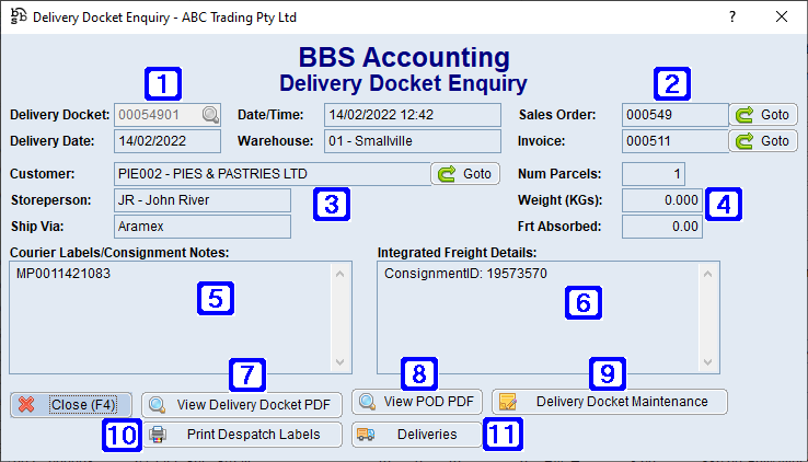 Delivery Docket Enquiry Screen