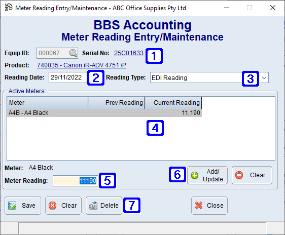 Meter Reading Entry/Maintenance Screen