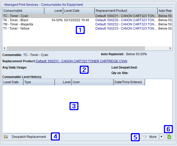 Global Equipment Enquiry - Consumables Tab Screen