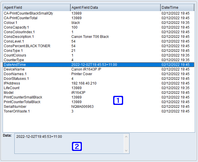 Global Equipment Enquiry - MPS Agent Data Tab Screen