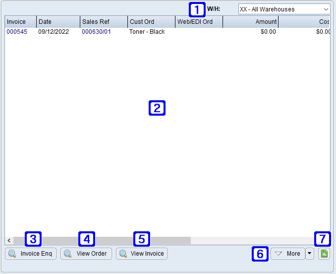 Global Equipment Enquiry - Sales Invoices Tab Screen