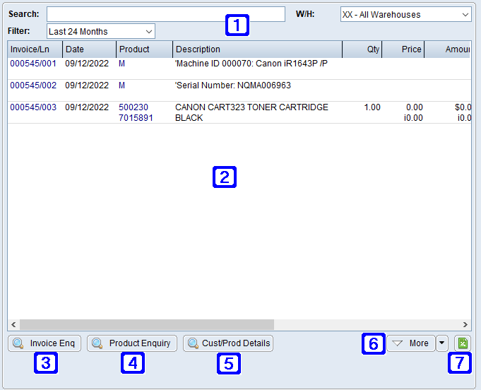 Global Equipment Enquiry - Invoice Line History Tab Screen