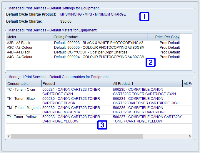 Managed Print Services, Meters and Consumables Tab Screen