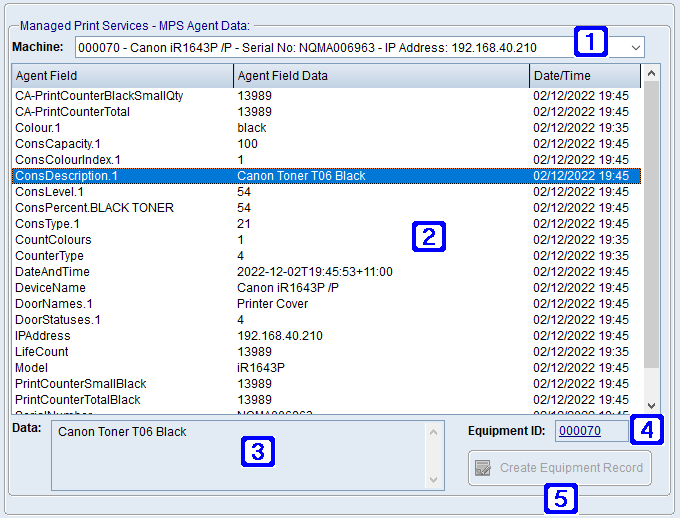 MPS Agent Data Tab Screen