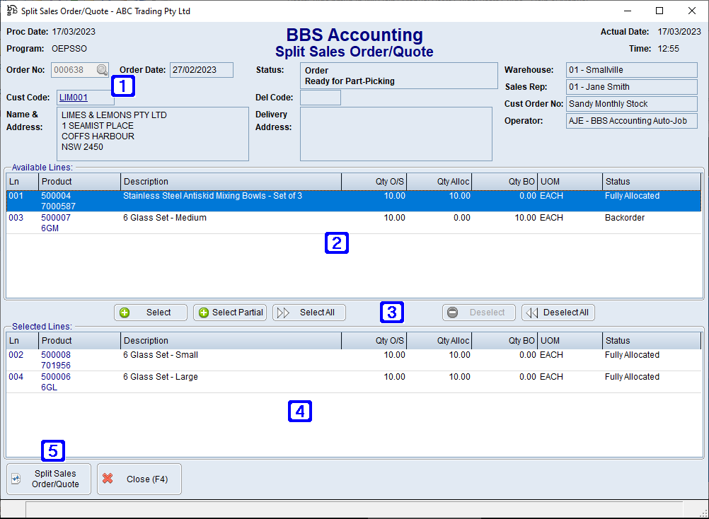 Split Sales Order/Quote Screen