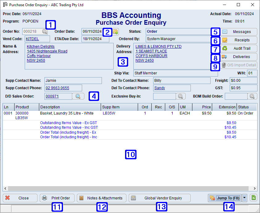 Purchase Order Enquiry Screen