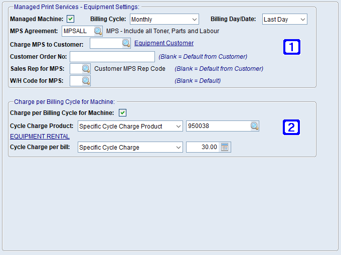 Equipment Masterfile Maintenance - Managed Print Services Screen