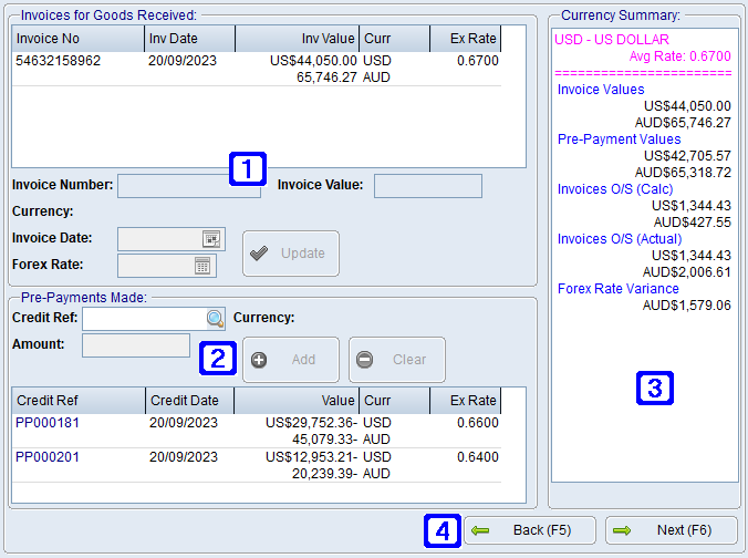 Overseas Import Shipment Entry/Maintenance - Goods Invoices & Pre-Payments tab Screen