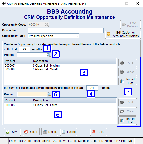 CRM Opportunity Definition Maintenance  - Product Expansion Screen