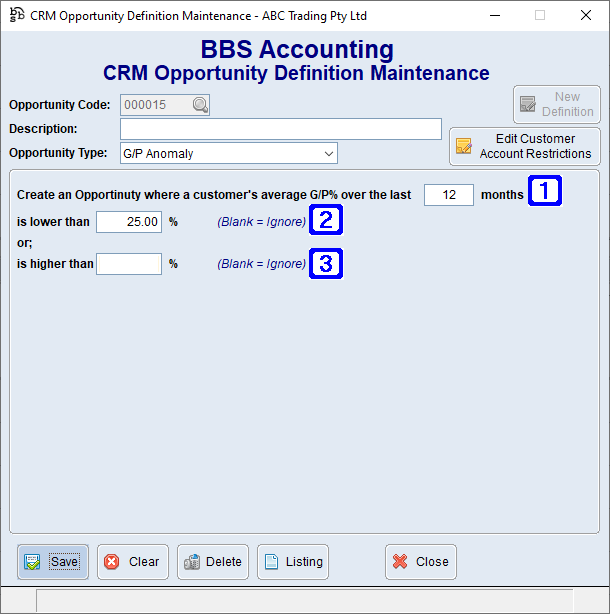 CRM Opportunity Definition Maintenance - G/P Anomaly Screen