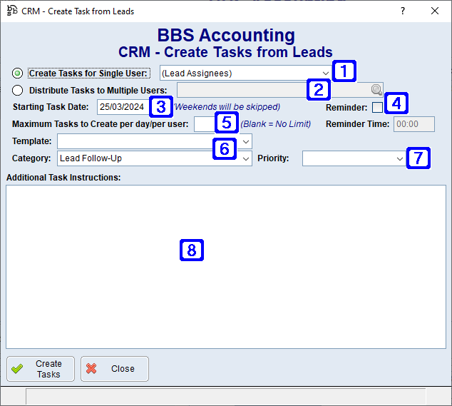 CRM - Create Tasks from Leads Screen