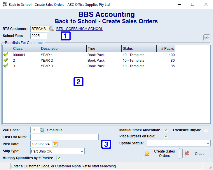 Back to School - Create Sales Orders Screen