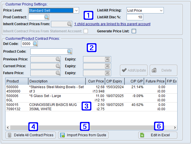 Customer/Contract Pricing Tab Screen