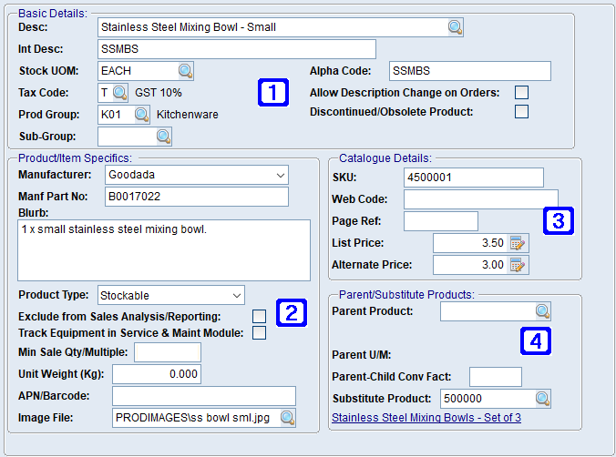 Product Masterfile Maintenance General Information Tab Screen