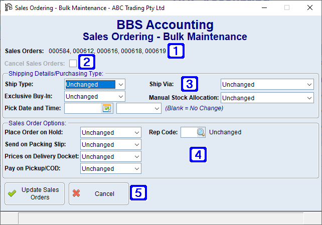 Sales Ordering - Bulk Maintenance Screen