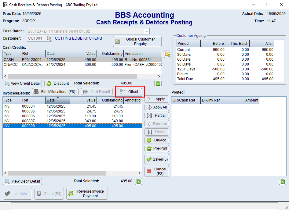 Cash Receipts & Debtors Posting Screen Cash Receipts & Debtors Posting Screen